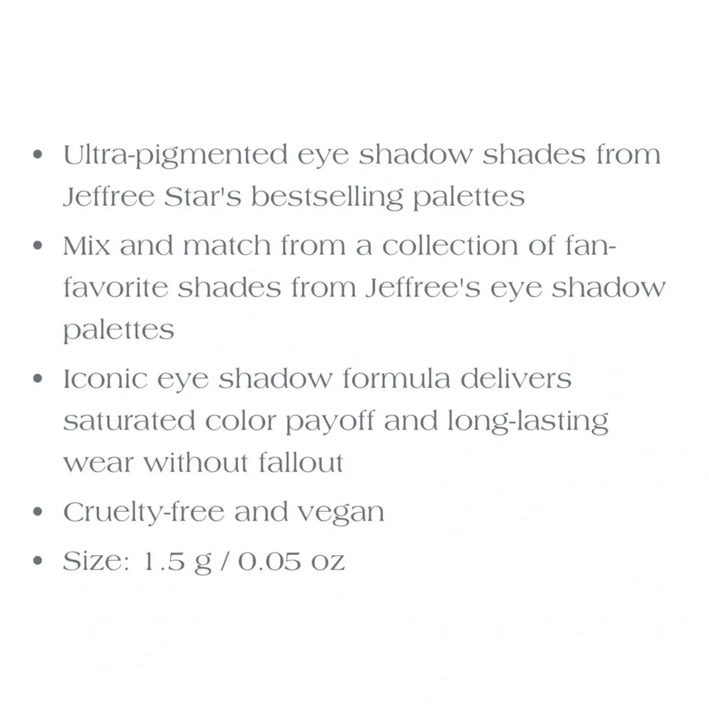NIB Jeffree Star Eyeshadow Artistry Single in Heavy Weighted 1.5g